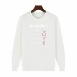 Sweatshirt blanc avec motifs mathématiques et texte "All you need is love" en rouge, parfait pour les amateurs de sciences et mathématiques.
