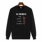 Pull algèbres avec formules mathématiques et symbole de mathématiques en rouge sur sweat noir.