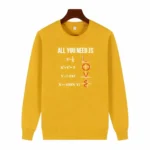 Sweat jaune avec équations mathématiques et symboles algébriques, inspiré par le thème "Pull algèbres".