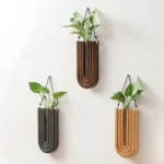 Stylish wooden wall planters with green leafy plants, perfect for home decor and adding a touch of nature to interior spaces.