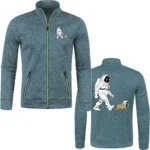 Cozy blue jacket featuring a playful astronaut and dog design, perfect for science enthusiasts and outdoor adventures.