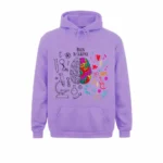 Sweat à capuche violet avec design cerveau et éléments artistiques.