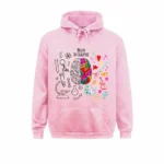 Vêtement à capuche rose avec illustration de cerveau coloré et éléments liés aux sciences et à l'art, parfait pour les passionnés de neurosciences et de décoration scientifique.