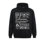 Sweat à capuche noir avec motifs liés à l'informatique et à la programmation, idéal pour les passionnés de technologie et de développement logiciel.