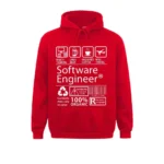 Sweat à capuche rouge avec design geek "Software Engineer", idéal pour les passionnés de technologie et d'informatique, parfait pour une décoration originale ou un cadeau.