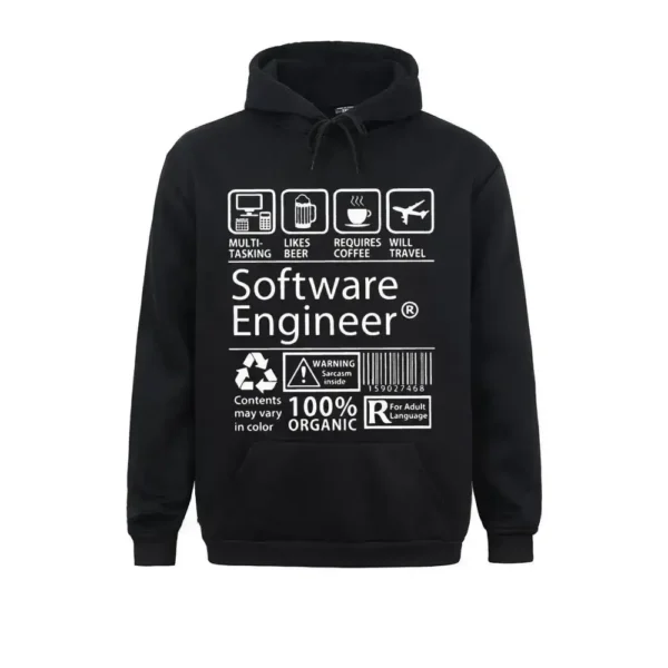 Sweat à capuche noir avec motifs liés à l'informatique et à la programmation, idéal pour les passionnés de technologie et de développement logiciel.