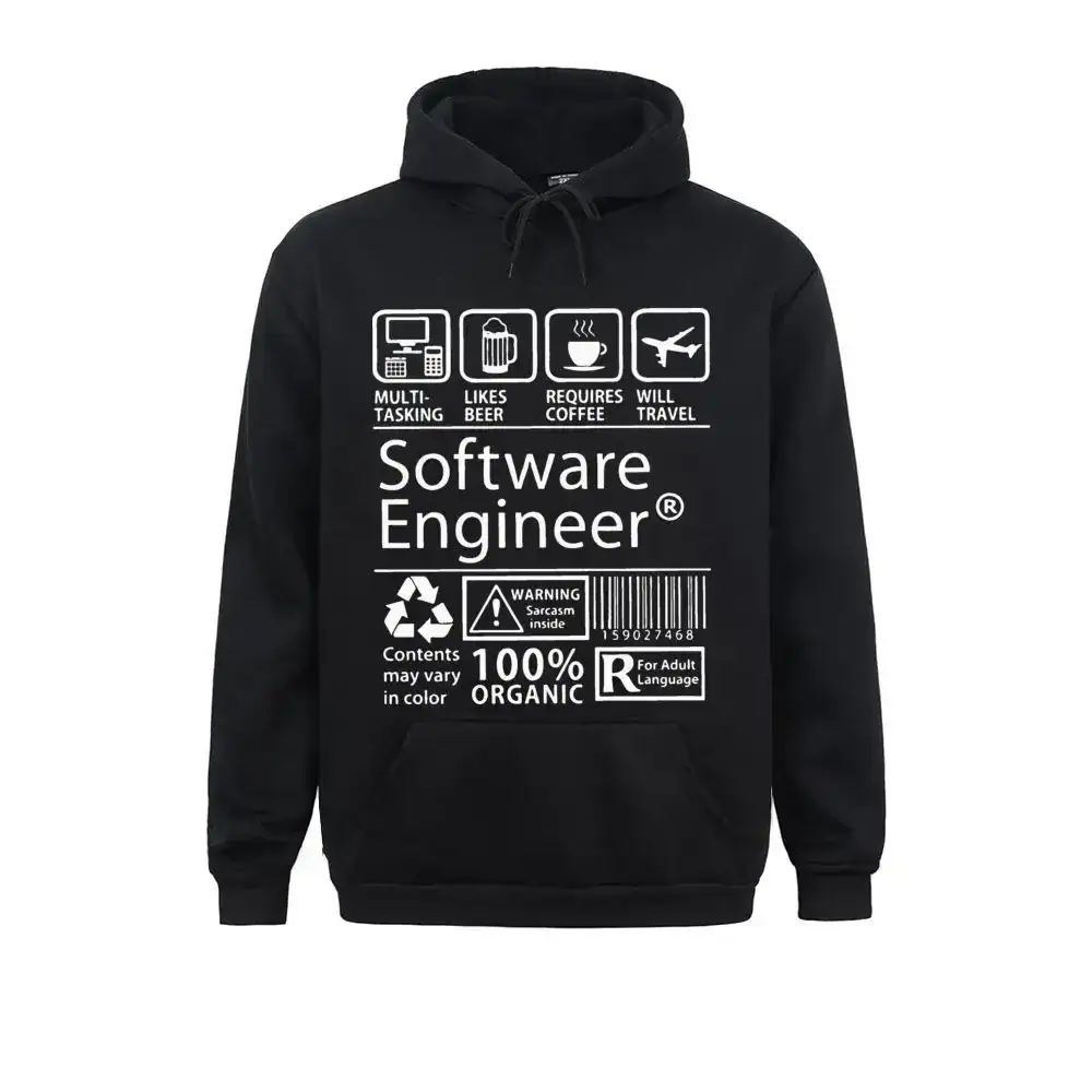 Sweat ingénieur informatique Sweat à capuche noir avec motifs liés à l'informatique et à la programmation, idéal pour les passionnés de technologie et de développement logiciel.