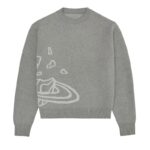 Gray knitted sweater featuring a subtle abstract pattern, perfect for casual wear and comfortable style.
