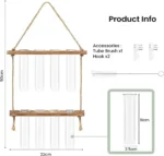 Durable hanging test tube rack with wooden shelves, includes 10 glass test tubes, 2 brushes, and hooks, ideal for science experiments and educational displays.