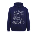 Pull à capuche avec illustrations d'équations et graphiques mathématiques.