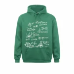 Sweat à capuche vert avec illustrations d'équations mathématiques, parfait pour les amateurs de sciences et de mathématiques.