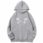 Sweat à capuche gris avec symbole mathématique et citations sur la complexité des équations.