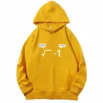 Sweat à capuche jaune avec symbole mathématique de racine carrée et texte humoristique, parfait pour les amateurs de sciences et de mathématiques.