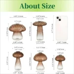 Detailed size comparison of various mushroom models with measurements in inches and centimeters, showcasing different shapes and heights for educational purposes.