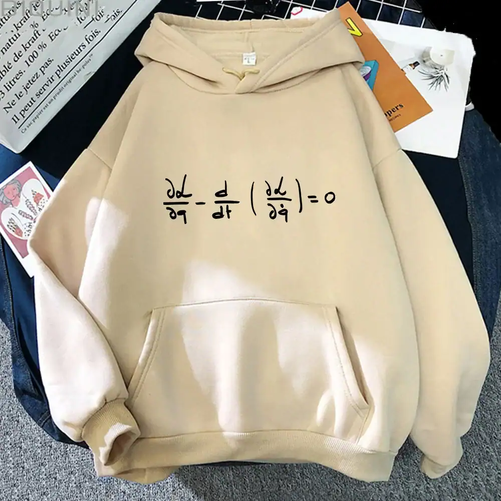 Équation mathématique sur sweat à capuche Sweat à capuche beige avec une équation mathématique en dérivées affichée en noir au centre, idéal pour les amateurs de sciences et de mathématiques.