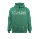 Green hoodie featuring the chemical symbols for humor elements from the periodic table, perfect for science enthusiasts and students.