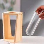 Wooden science stand with test tube holder, ideal for educational experiments and science demonstrations.