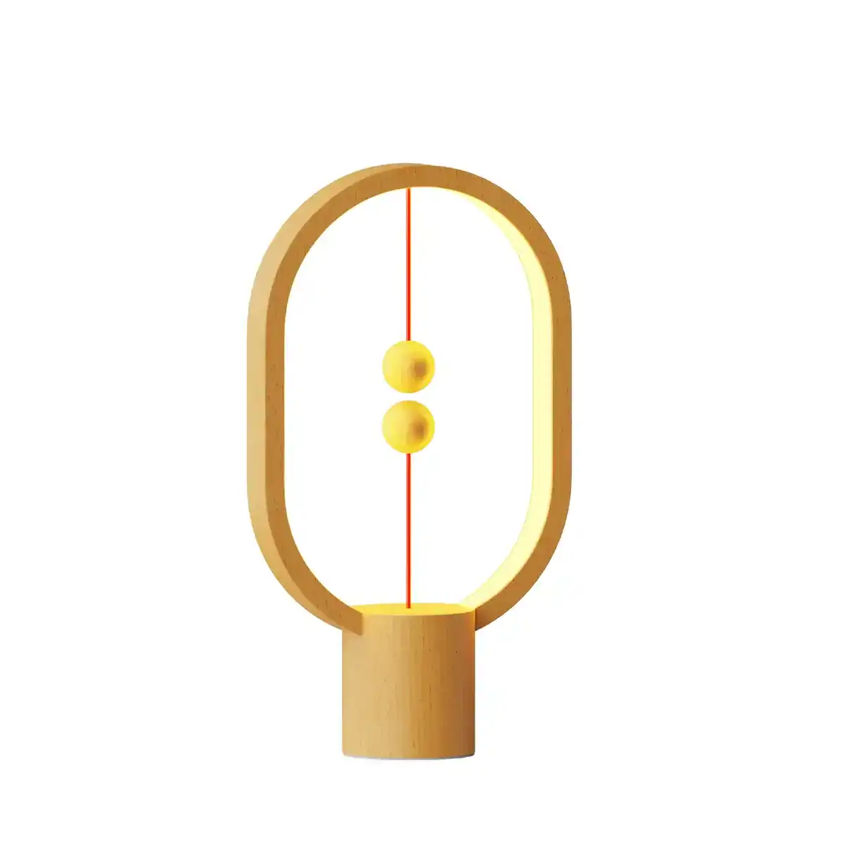 Magnetic Levitation Science Toy A modern magnetic levitation science toy featuring a wooden base, two yellow magnetic balls, and a red magnetic field line, demonstrating magnetic repulsion and levitation principles.